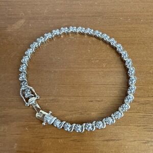 Vtg 925 Sterling Chain Style Bracelet Floral Pattern With Box Clasp Safety Latch